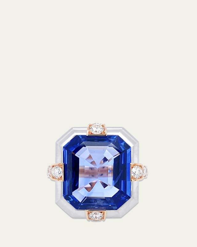 18K Rose Gold and Platinum Sapphire Ring with Diamonds